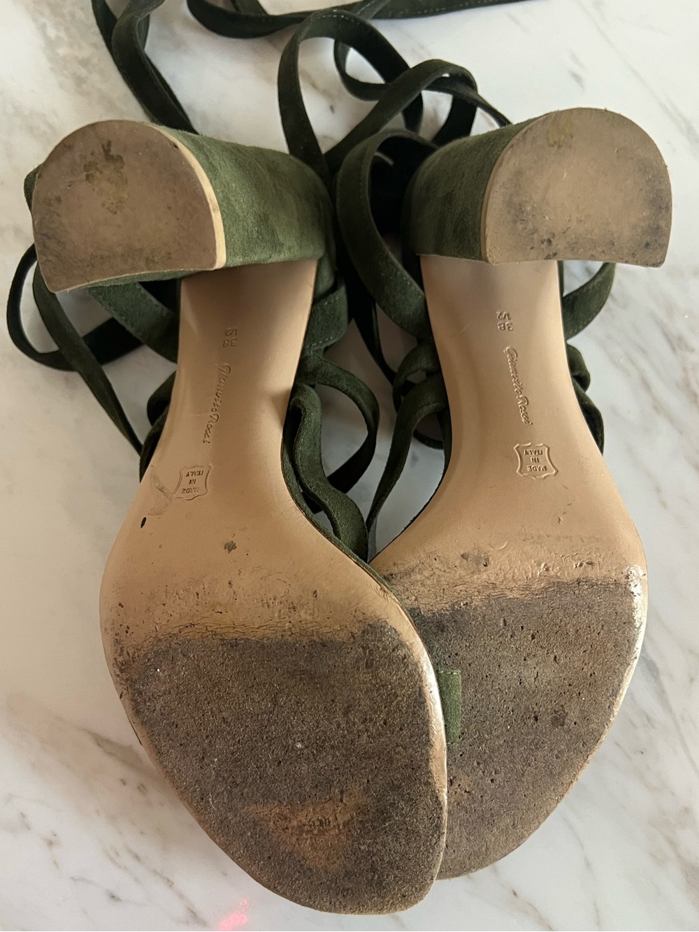 Gianvito Rossi Dark Green Suede Lace Up Block Heel Size 38.5 - Picture 7 of 8